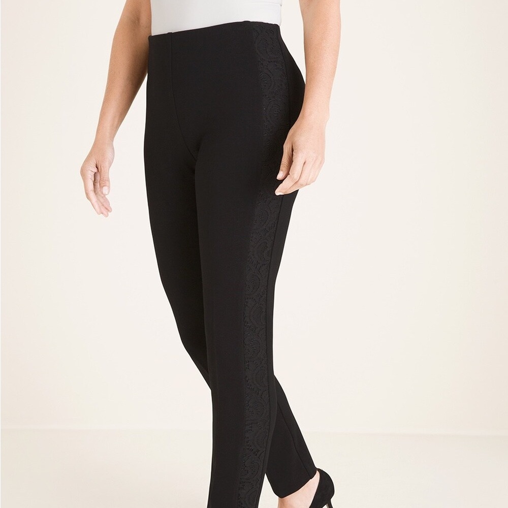 NWT So Slimming 360 Juliet Lace Side Seam Ankle Pants - Black Size 12 (Chicos 2)